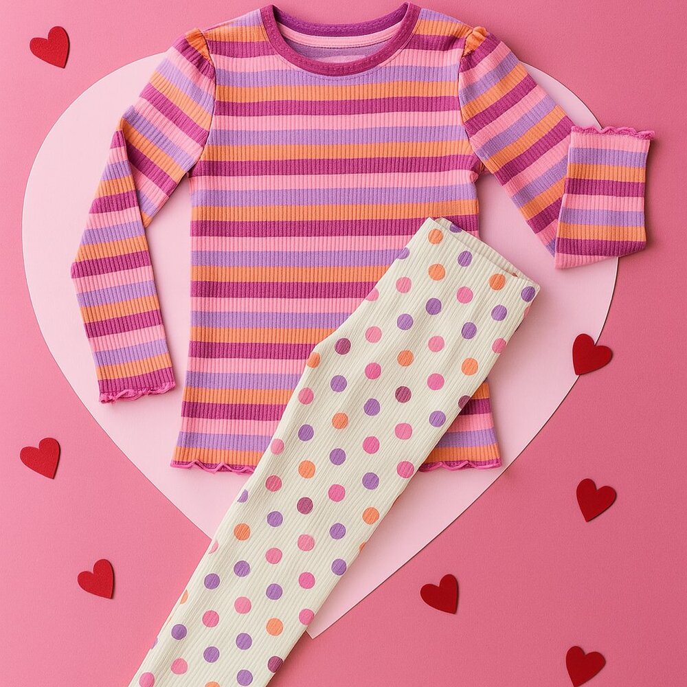 Sweet Dreams & Dots Pajama Set – Rainbow Stripes + Confetti Polka Pants NWT 4T